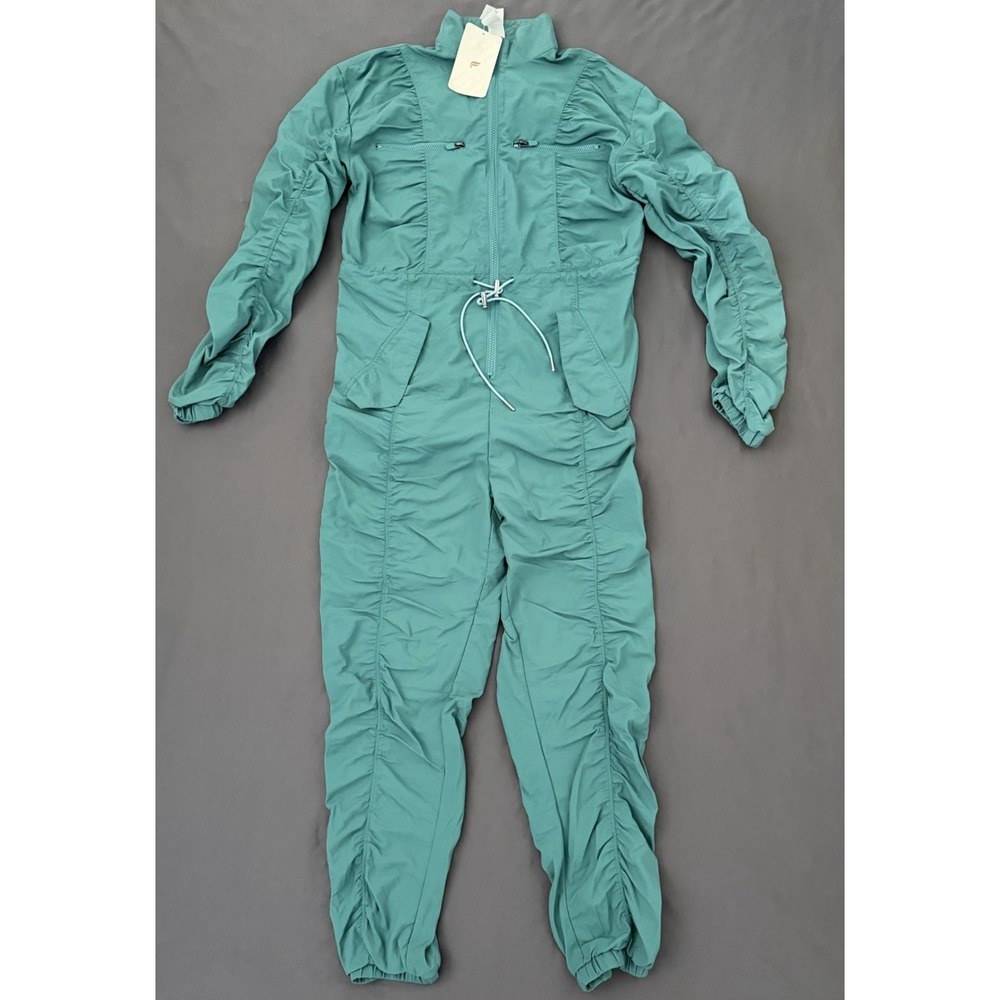 Fabletics McKenzie Jumpsuit Womens Small Green Ruched Athleisure Pockets New